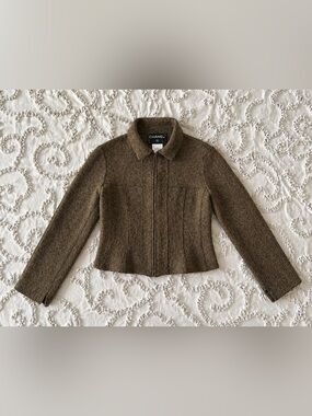Vinatge Chanel 99A Brown boiled Wool Zip-Front Jacket